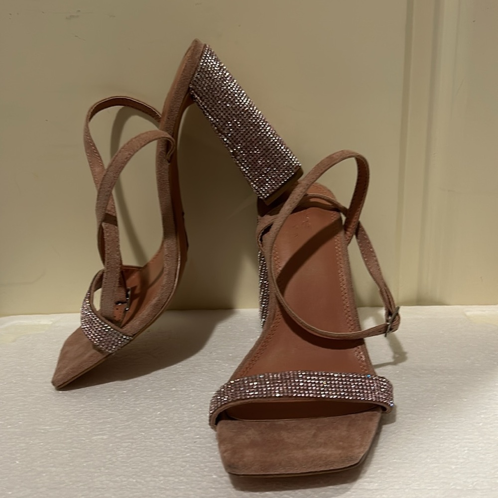 Asos Design bling Rhinestone open toe Block Heel sandals suede leather size 7